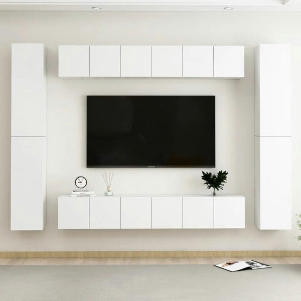Berkfield 10 Piece TV Cabinet Set White Engineered Wood
