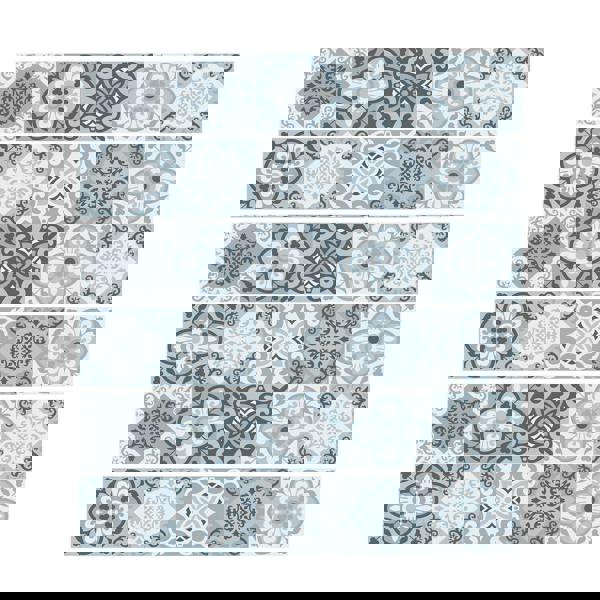 WFS031 - Light Blue Floral Tiles stairs stickers