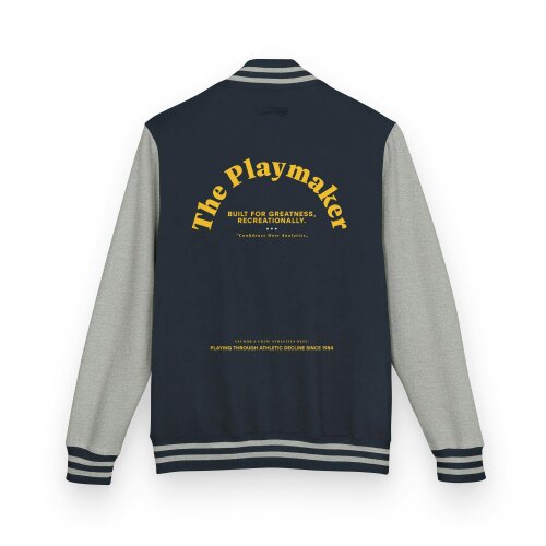 Anchor & Crew The Playmaker Basketball Club League Cotton Varsity Letterman Jacket - Navy Blue & Heather Grey