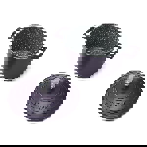 MasterClass Cast Aluminium Casserole Dish Set with Self Basting Lids, 3pc Non-Stick Round Induction Hob to Oven Dishes, 2.5L, 4L, Purple, Gift Boxed