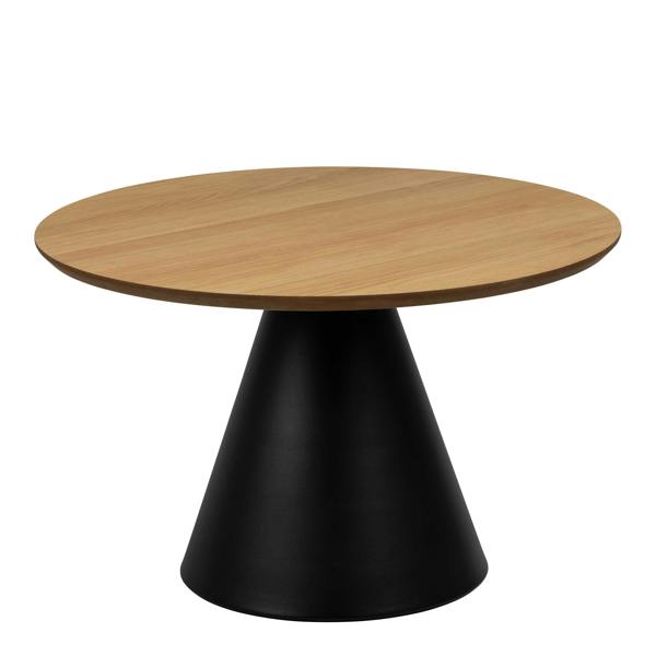 Wyld Haus Hamburg Round Oak Veneer Coffee Table Black Steel Pillar Base