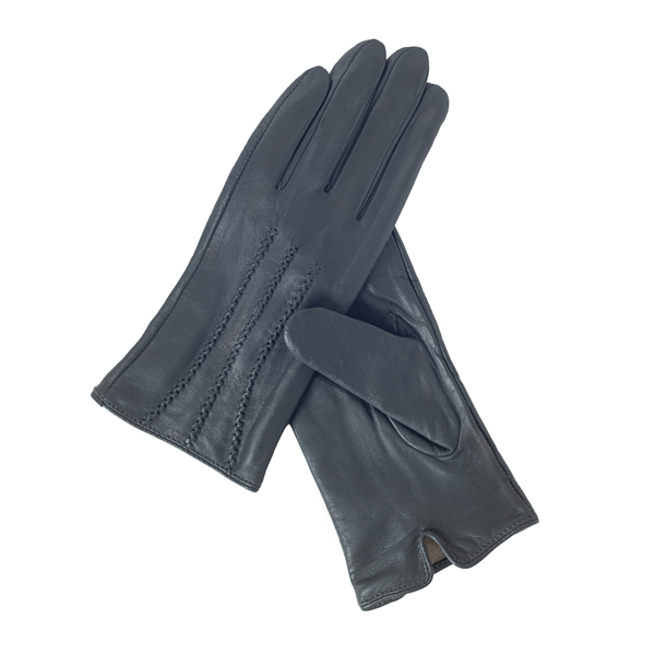Quivano Womens Leather Gloves With 3 Stripe Detail
