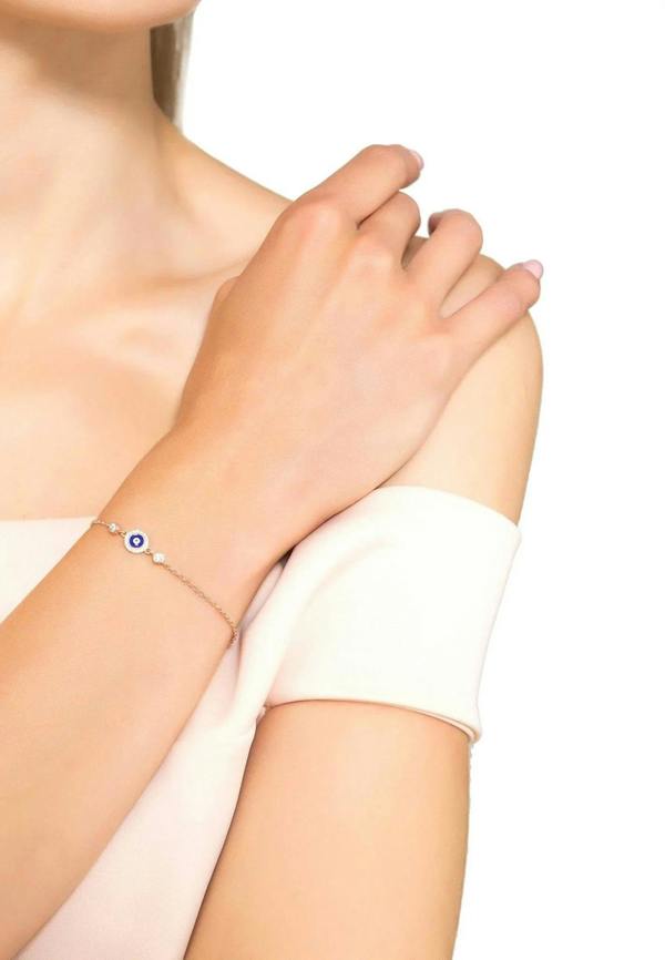 Evil Eye Enamel Dark Blue Bracelet Silver - LATELITA Bracelets