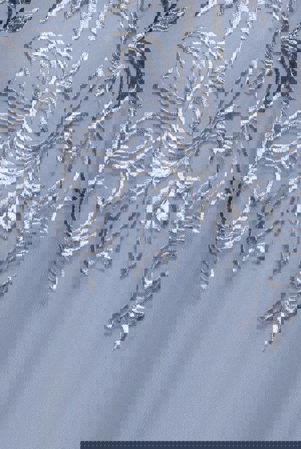 Lace Flutter Sleeve Embroidered Mesh A Line Maxi Dress - Blue DR3942