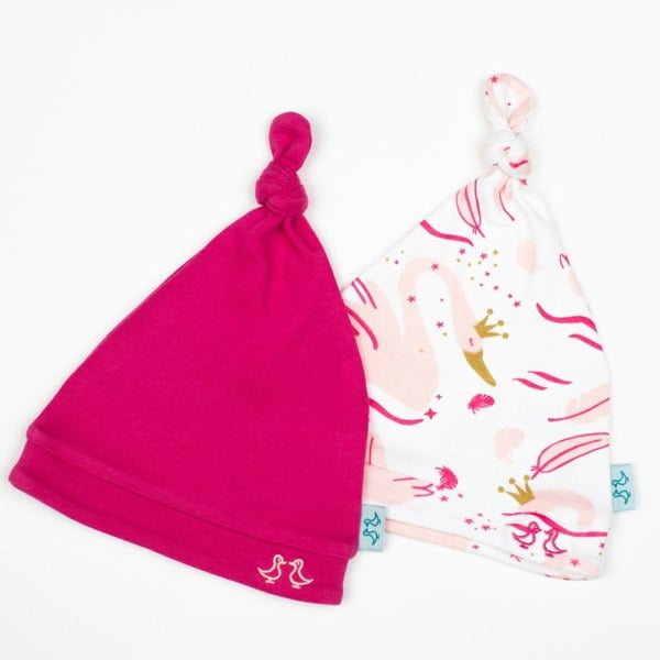 Luca and Rosa Swan Princess Print Girls Set of 2 Baby Hats