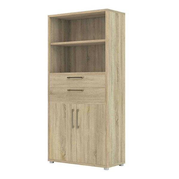 Wyld Haus Dris Natural Oak Wood Effect Bookcase 2 Shelves 2 Drawers 2 Doors