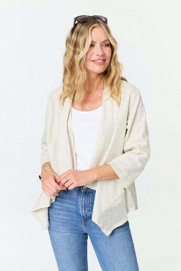 Beige | 3/4 Sleeve Relaxed Waterfall Cardigan