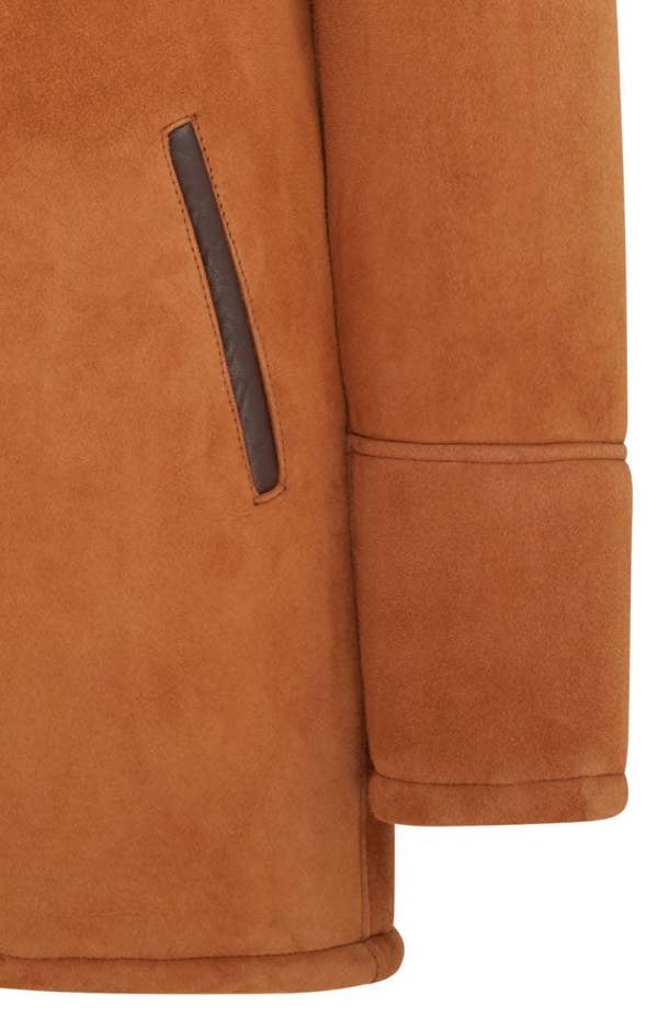 Infinity Leather Mens Tan Shearling Sheepskin Car Coat - Cordova