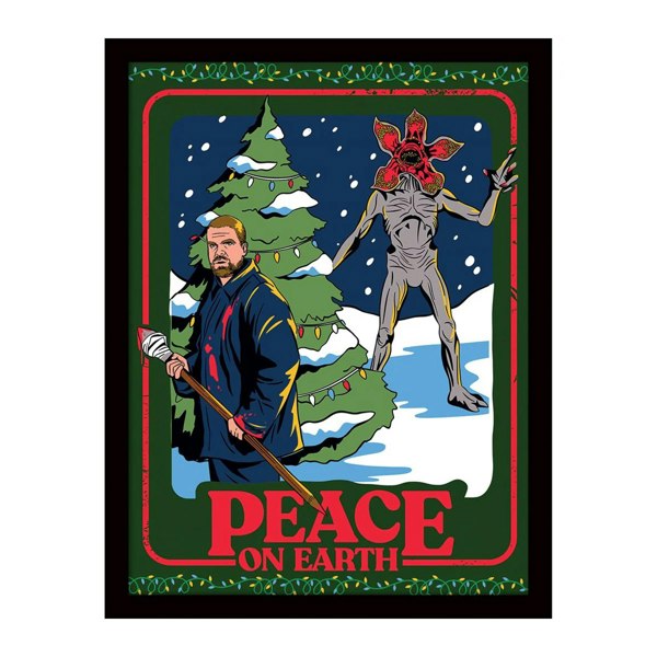 Stranger Things Peace On Earth Christmas Poster - Green/Red