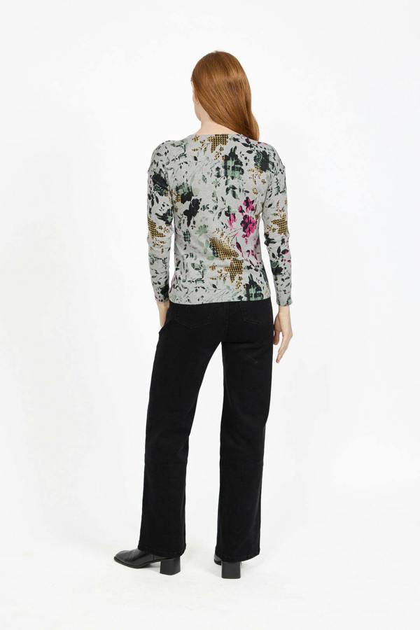 Mudflower Floral Print V-Neck Lightweight Knit Jumper