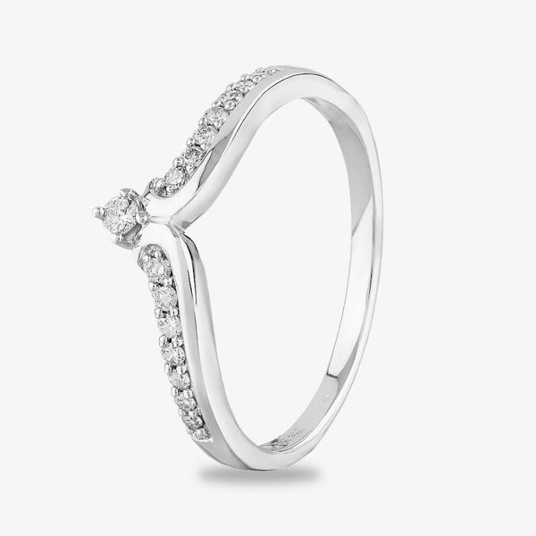 T. H. Baker 9ct White Gold 0.15ct Diamond Wishbone Ring TH014858R