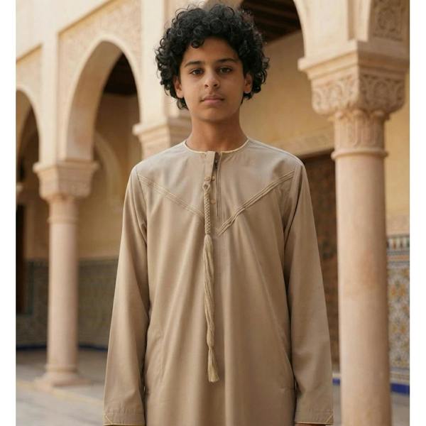 TT-007 - Boy's Emirati Omani Gold Embroidery Thobe - Beige - Thobez - 9