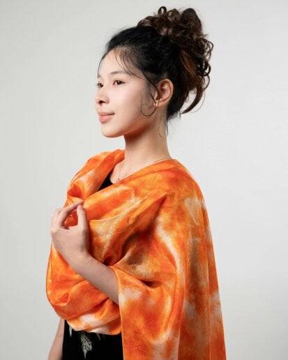 Orange Shibori Silk Scarf – Hand-Dyed Mulberry Silk, Beach & Pool Wrap