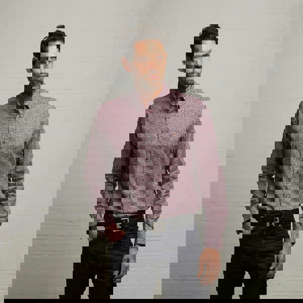 Gabicci G53W03 Mens Long Sleeve Printed Woven Shirt Gabicci Classic - CHERRY