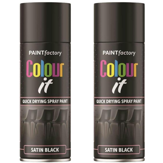 Paint Factory 2X  Black Satin Spray Paint 400ml
