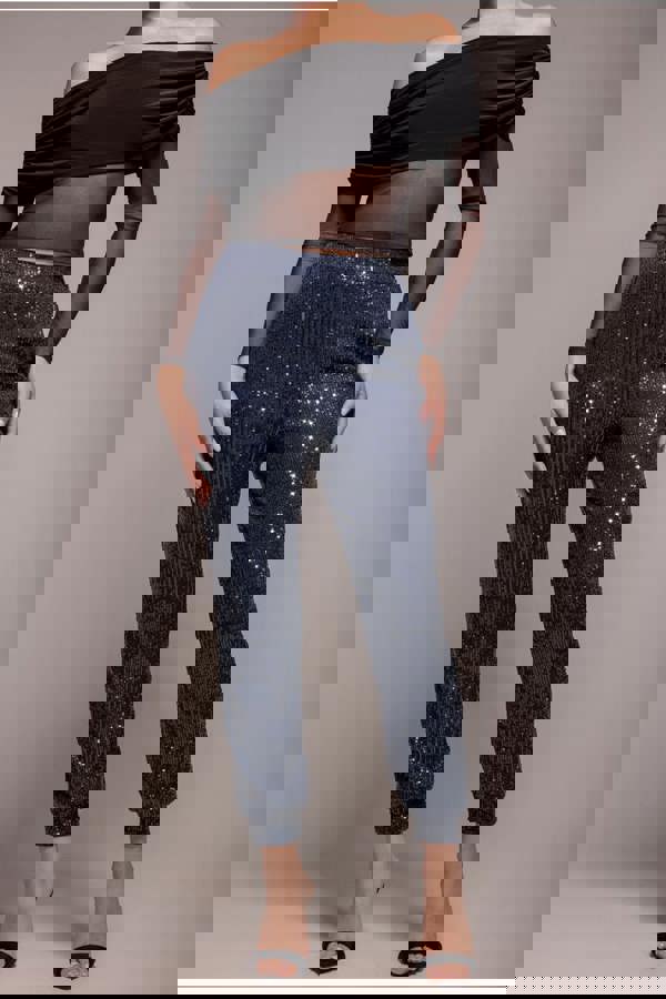 Sequin Cuffed Ankle Trouser - Navy TR360