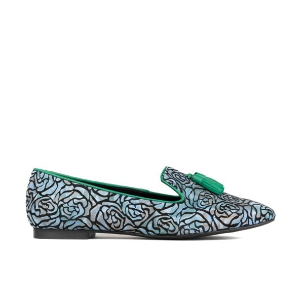 Embassy London Aura - Green & Blue - Women's suede leather square toe tassel loafer
