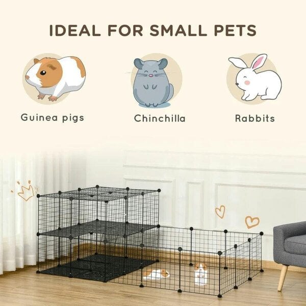Pet Playpen with Door, Guinea Pigs Metal Mesh Cage for Small Animal, Chinchilla, 175 x 105 x 70 CM, Black