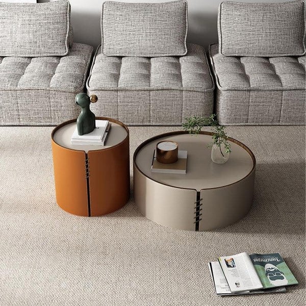Rossi Nesting Coffee Table, Light Grey & Orange-Weilai Concept-Weilai Concept