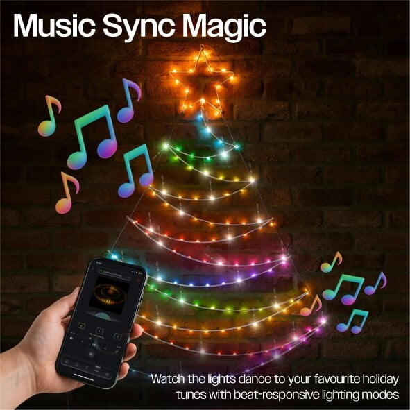 Scotts of Stow Xmas Haus PreLit RGB Flat Christmas Tree Silhouette Metal Frame App or Handheld Remote Controlled 14m