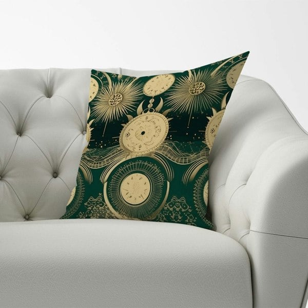 Warren Reed Green Moon and Sun Abstract Pattern Cushions