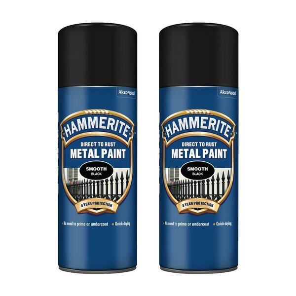 Hammerite 2X Hammerite Smooth Black Spray Paint 400ml
