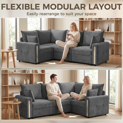 HOMCOM 228cm L Shaped Sofa 3-Seater Sectional Sofa with Storage, Dark Grey