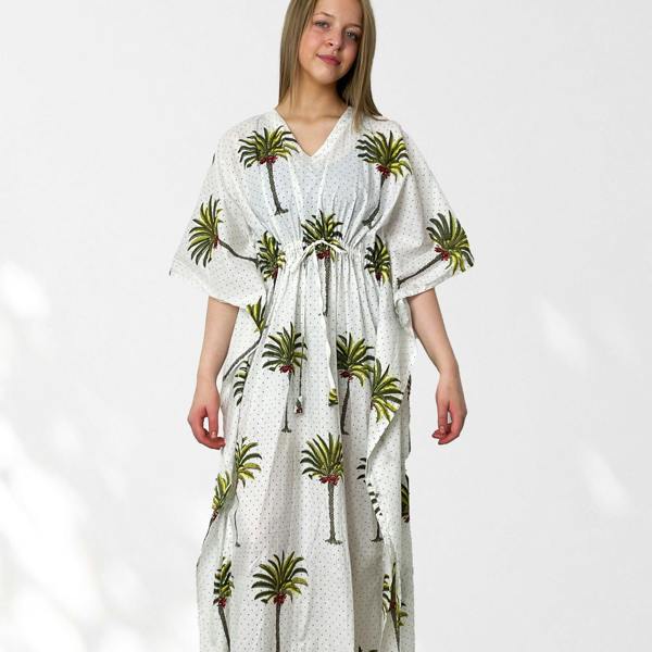 Hayley & Co Palm Tree Print Long 100% Cotton Kaftan