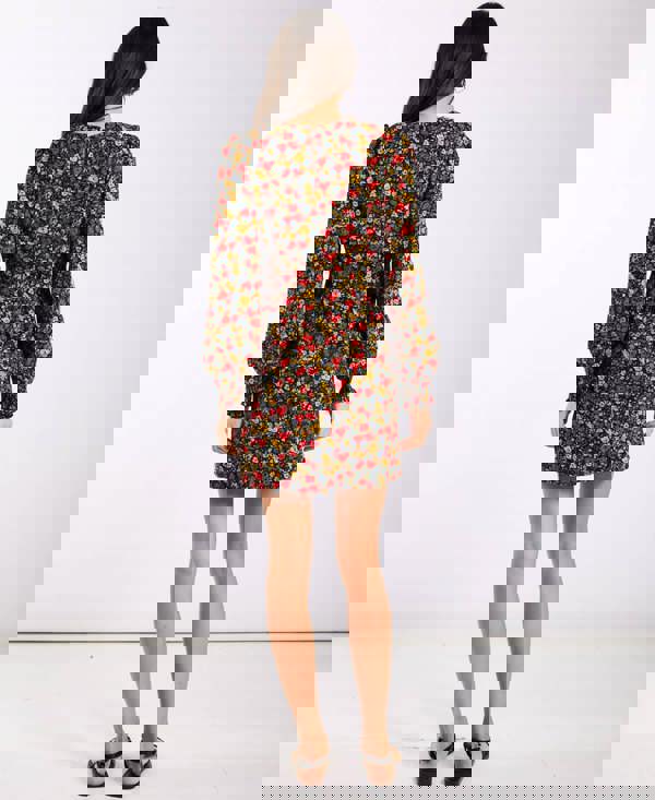 Red Floral Long_Sleeves Mini Dress back