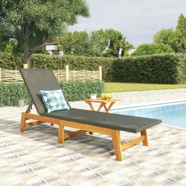 Berkfield Sun Lounger with Table Poly Rattan and Solid Wood Acacia