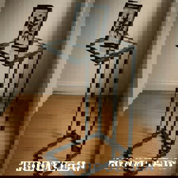 Storvo Tempered Glass C Shape Metal Side Table Black