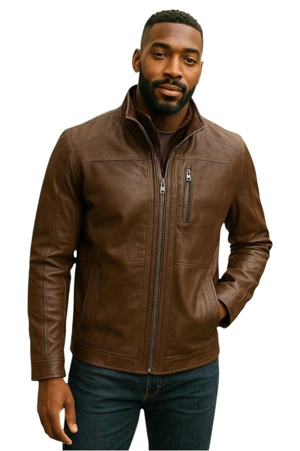 Infinity Leather Mens Warm Mid-Length Leather Biker Coat - Sikander