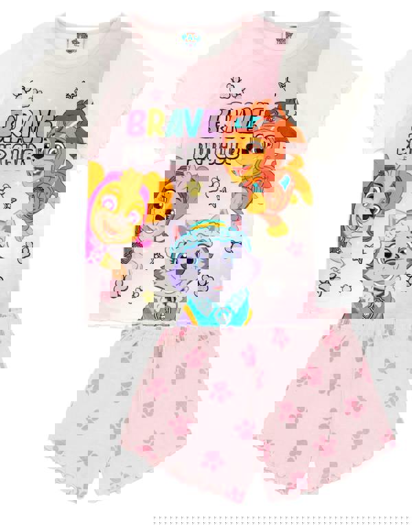 Paw Patrol Girls Pink Front Print & Bottom AOP Short Sleeve Short Leg Pyjama Set