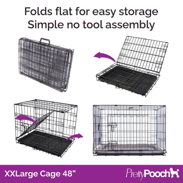 Pretty Pooch Dog Crate XXL Cage Puppy Cat Pet Training Tray and Bed With Two Gloves