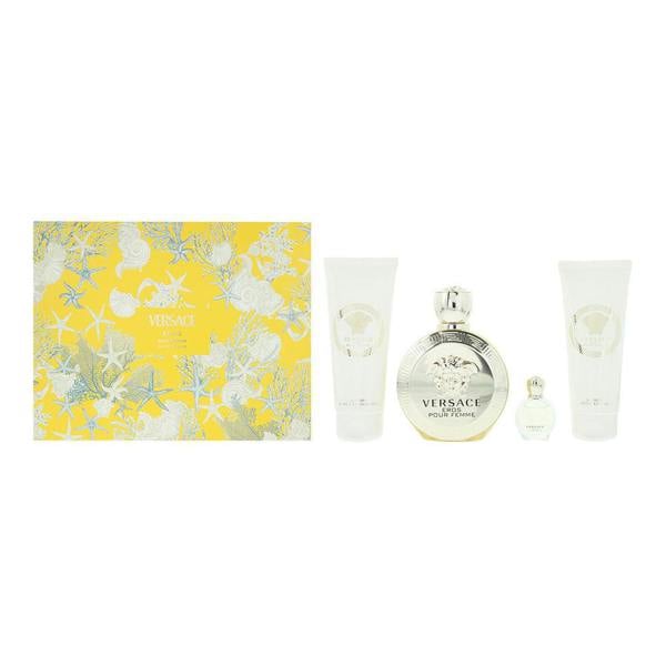 Versace Eros Pour Femme 4 Piece Gift Set: Eau de Parfum 100ml - Eau de Parfum 5ml - Body Lotion 100ml - Shower Gel 100ml