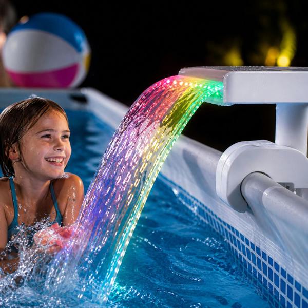 Intex Multi-Color LED Waterfall Cascade for Above Ground Pools – Illuminated Pool Fountain with 7 Color Changing Lights