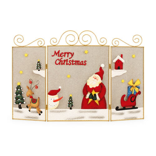Merry Christmas Metal Fire Guard with Santa, Large 3 Panel Hinged Steel Fireplace Screen, Decorative Safety Guard or Cover, 98cm Wide x 69cm Tall