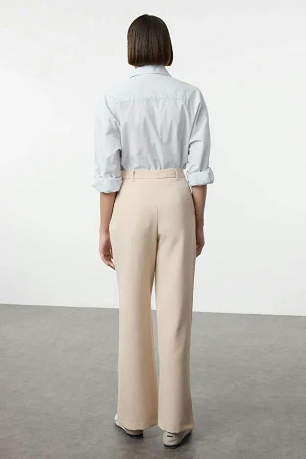 Hoxton Gal High-Waist Wide-Leg Pleated Woven Trousers
