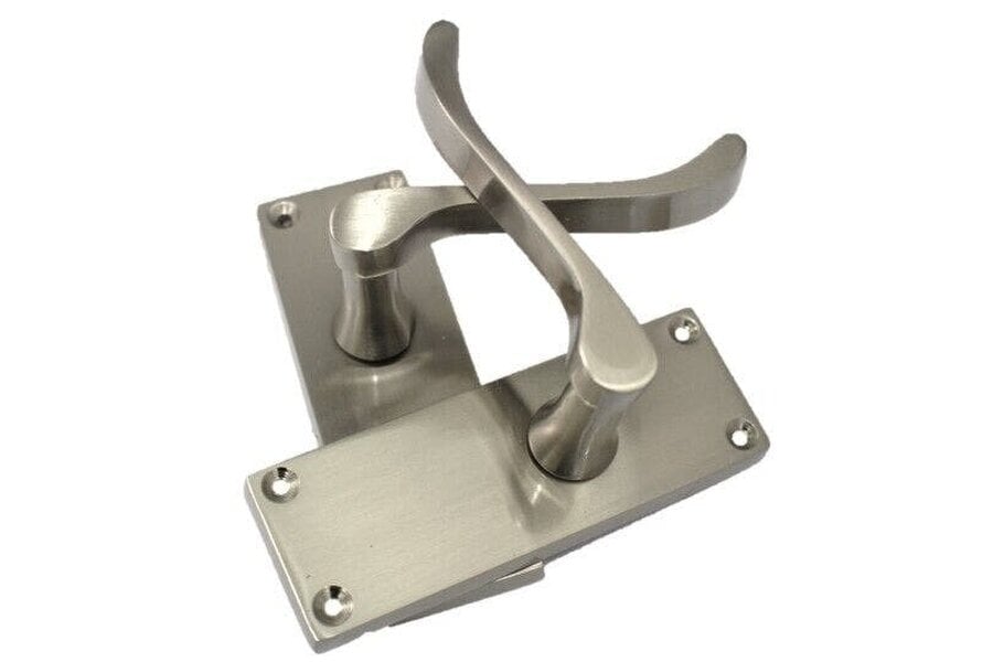 EDH Door Hardware Satin Nickel Victorian Scroll Door Handles – Modern Lever Latch Handles on Backplate – 118mm x 42mm