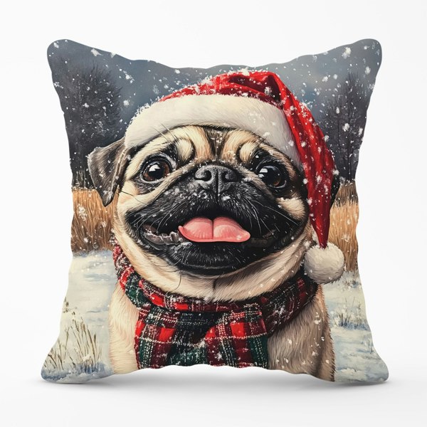 Warren Reed Christmas Pug Cushion