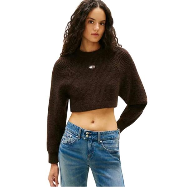 Tommy Jeans Womens/Ladies Knitted Cropped Raglan Jumper - Walnut - 