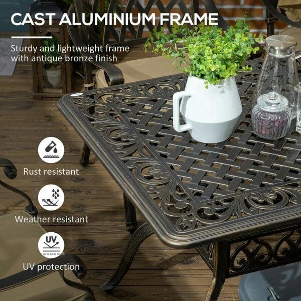 Bobobiy 7 Pieces Garden Dining Set with Parasol Hole, Bronze Tone, 7 PCs