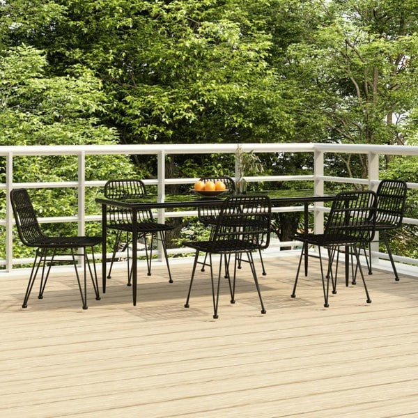 Berkfield 7 Piece Garden Dining Set Black Poly Rattan