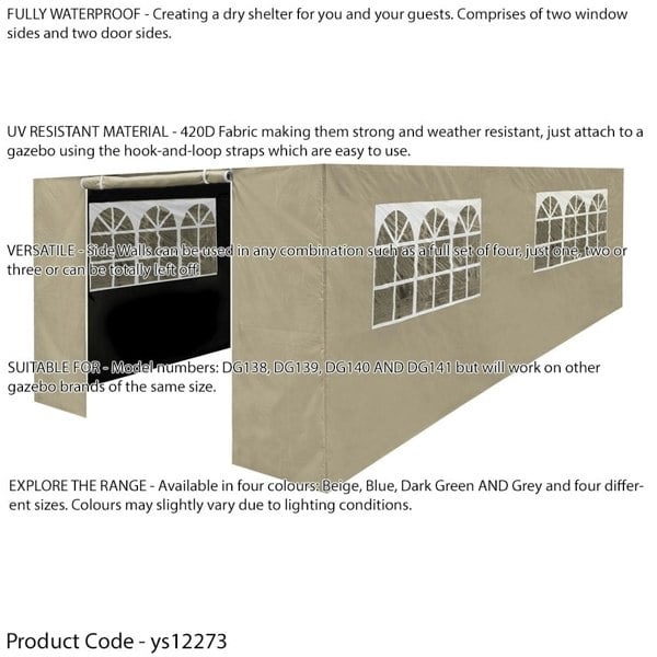 Side Walls Door & Windows for 3x6m Pop-Up Gazebo - BEIGE - Garden Party Tent - LoopsDirect