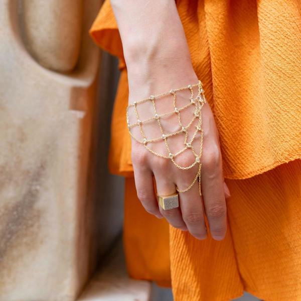 Spero London Sterling Silver Mesh Hand Harness Bracelet