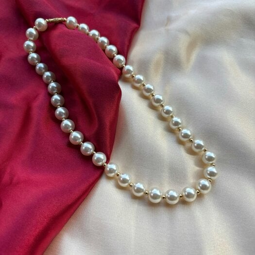 The Colourful Aura Large Ivory Lightweight White Round Pearl Bridesmaid Statement Choker Necklace