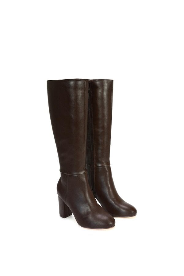 XY LONDON Knee High Block Heeled Boots With Zip Fastening