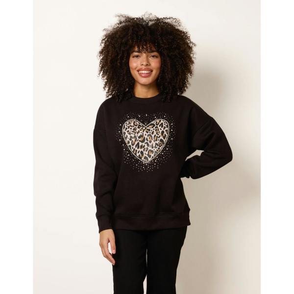 Blue Vanilla Love Heart Sweatshirt With Leopard Print