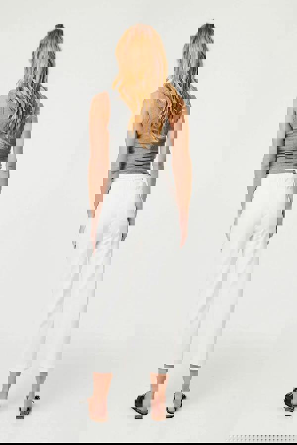 White | Tie High Waist Cropped Wide Trousers
