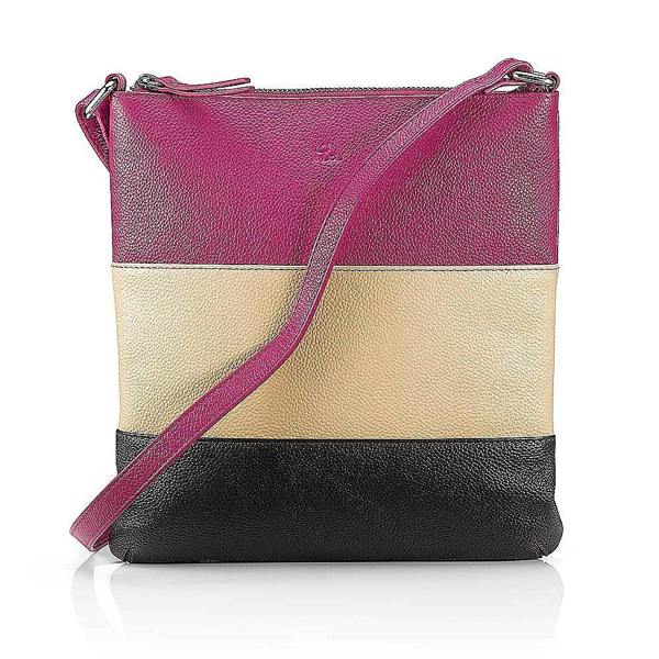 Pia Colour Block Leather Cross-Body Bag, Fuchsia Cream & Navy Bag with